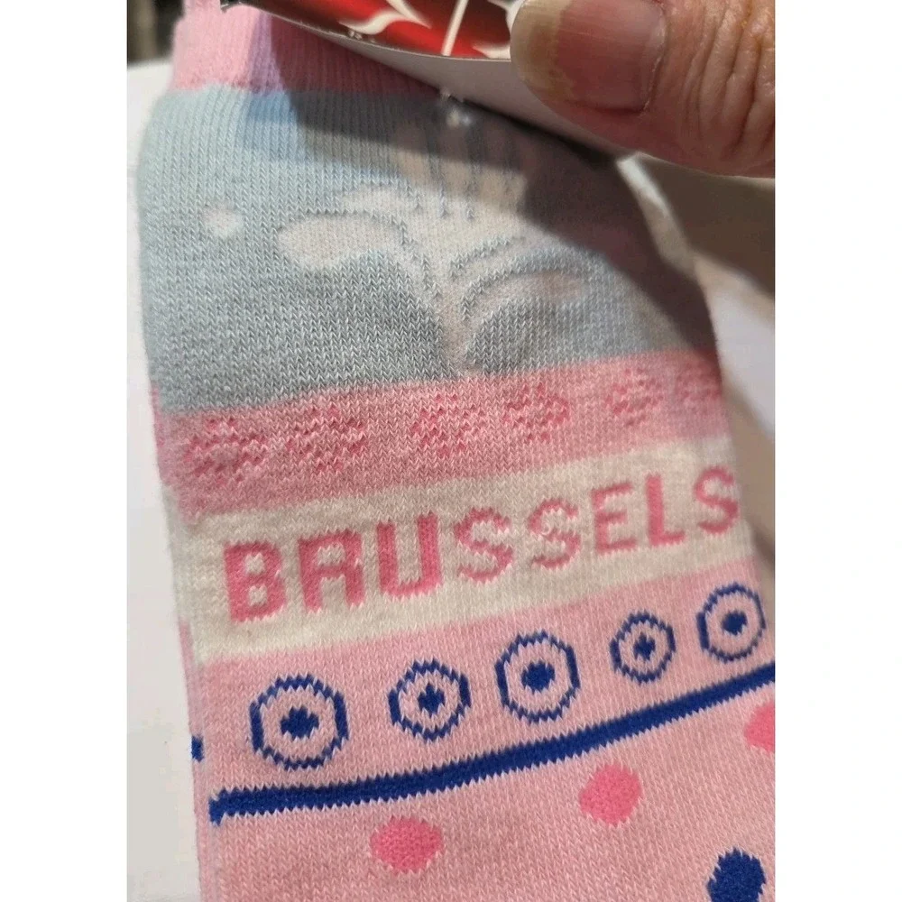 Robin Ruth Brussels Crew Socks Ladies Size 36-42 (US 6-10) Pink Blue Grey‎